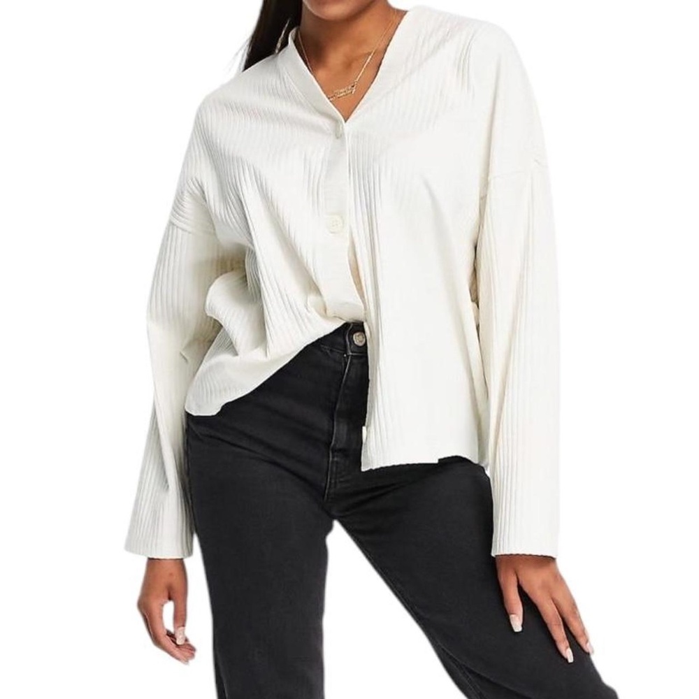 ✰cotton ribbed oversize jersey cardigan in off white✰